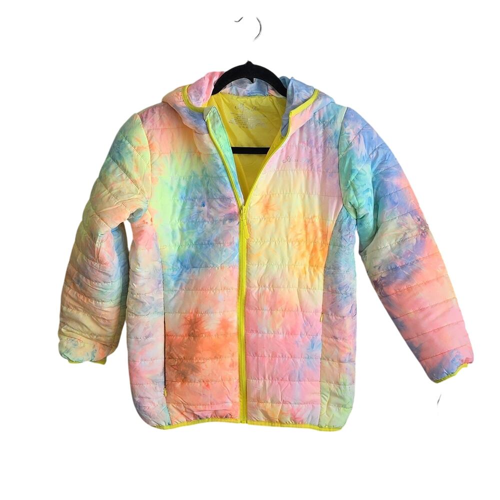 Alexa Rae Tie Dye Colorful Kids Puffer Hooded Jacket Kids Size Medium 12-14 NWT